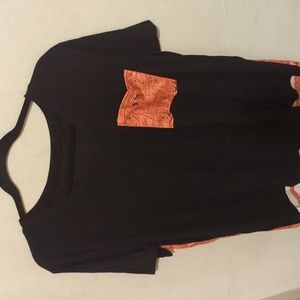 Dear lover Black Women's Casual Printed Splicing Pullover Pocket T-shirt